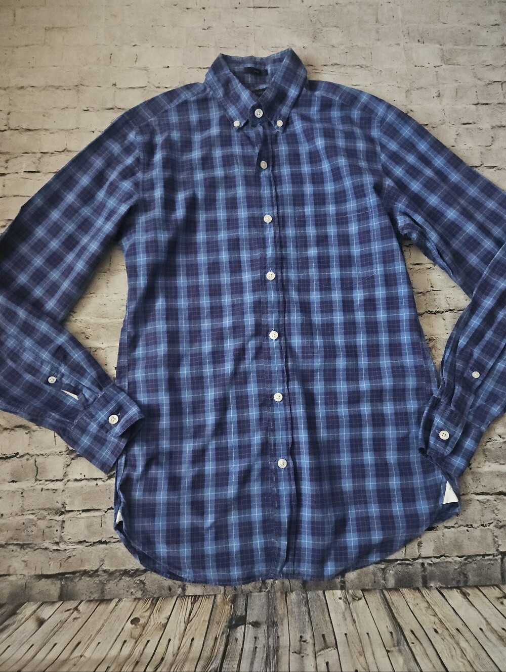 J.crew  Slim Fit Blue Plaid Print Button Down Shirt Xs